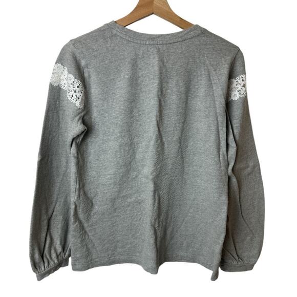 Loft Grey Sweatshirt With Lace Panel Women's Size S - Picture 2 of 4